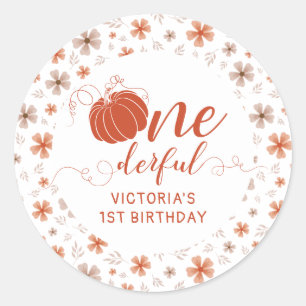 Fall Pumpkin Bow Orange Flowers Arch Birthday Classic Round Sticker