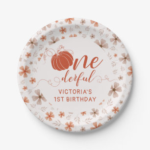 Fall Pumpkin Bow Orange Flowers Arch Birthday Paper Plate