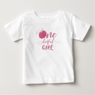 Fall Pumpkin Bow Pink Flowers Arch Birthday Baby T-Shirt