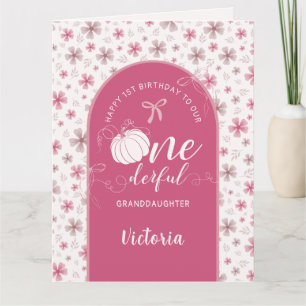 Fall Pumpkin Bow Pink Flowers Arch Birthday Card