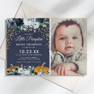 Fall Pumpkin Boy 1st Birthday Party Invitation