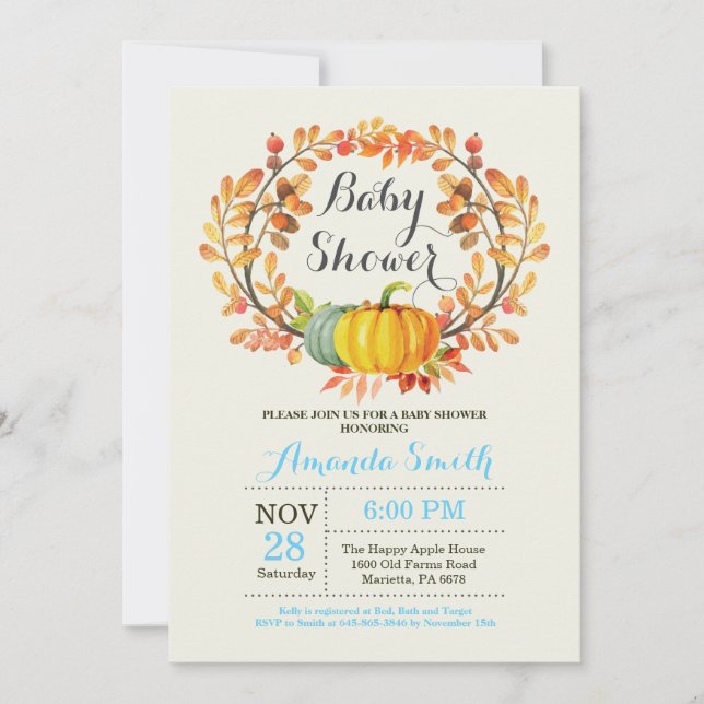 Fall Pumpkin Boy Baby Shower Invitation Card (Front)