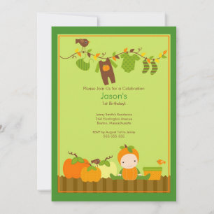 Fall Pumpkin Boy Birthday Party Invitation