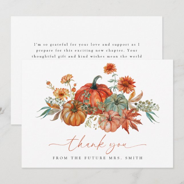 Fall Pumpkin Bridal Shower Thank You Card (Front/Back)