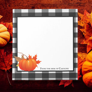 Fall Pumpkin Buffalo Plaid Personalized Notepad