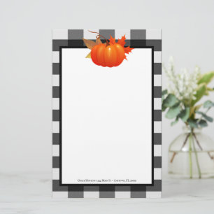 Fall Pumpkin Buffalo Plaid Personalized Stationery