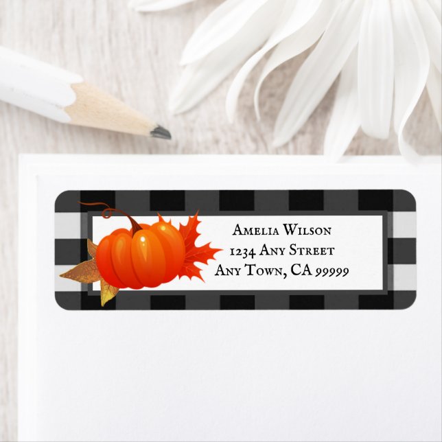 Fall Pumpkin Buffalo Plaid Return Address Label (Insitu)