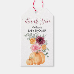 Fall Pumpkin Burgundy Blush Pink Floral Thank You Gift Tags