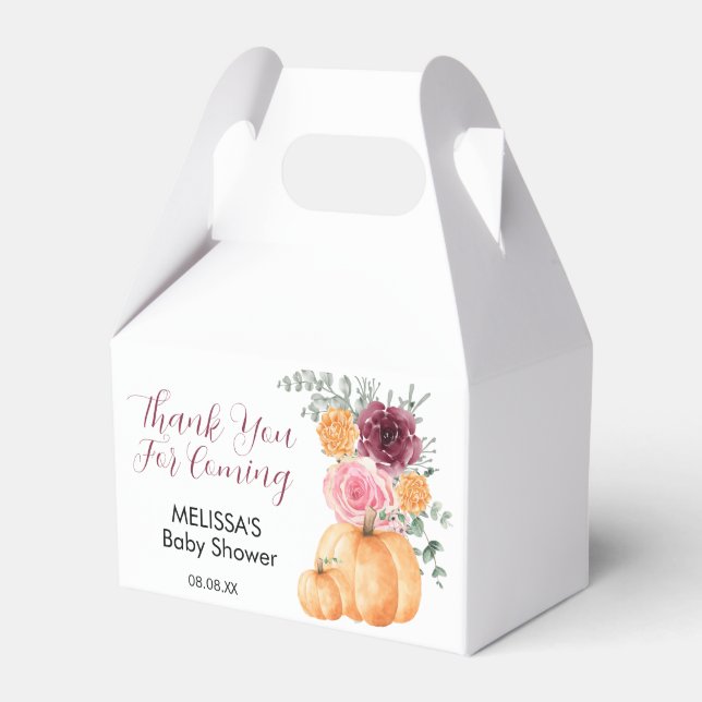 Fall Pumpkin Burgundy Blush Pink Thank You Favor Box (Front Side)