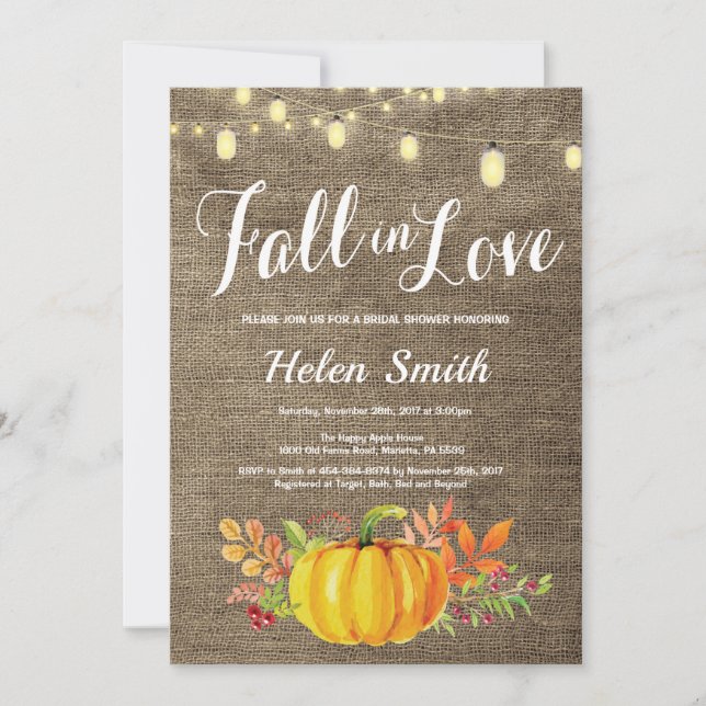 Fall Pumpkin Burlap Bridal Shower Invitation (Front)