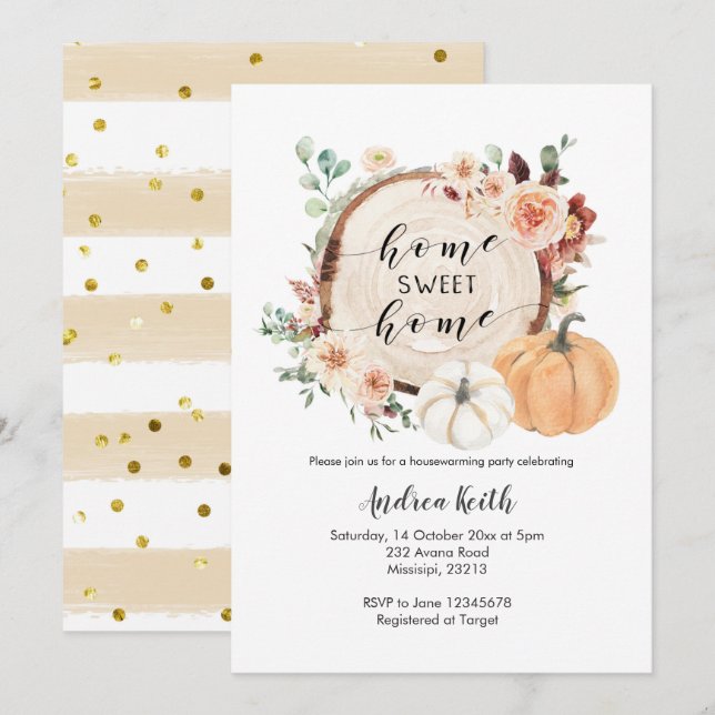 fall pumpkin burnt orange housewarming party invitation (Front/Back)