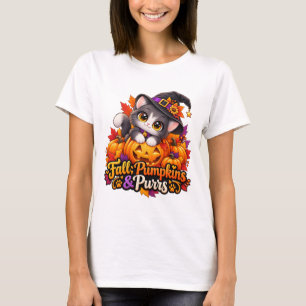 Fall Pumpkin Cat Halloween T-Shirt for Wome