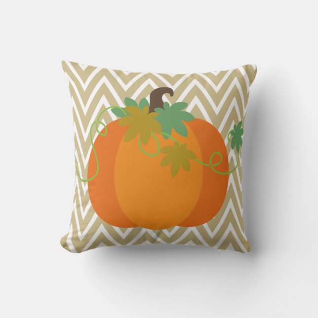 Fall Pumpkin Chevron Zigzag Pattern Throw Throw Pillow (Front)
