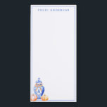 Fall Pumpkin Chinoiserie Ginger Jar  Magnetic Notepad<br><div class="desc">This chic note pad features a ginger jar with an orange bow and pumpkins. The border around the card is a blue frame. You can personalize with your name and initial.</div>