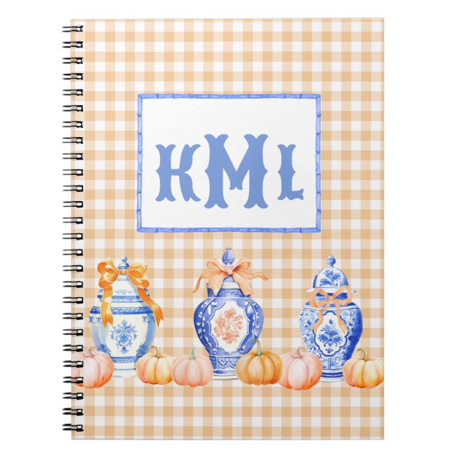 Fall Pumpkin Chinoiserie Ginger Jar Monogram Notebook (Front)