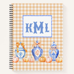 Fall Pumpkin Chinoiserie Ginger Jar Monogram Notebook