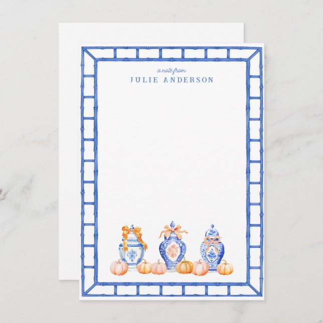 Fall Pumpkin Chinoiserie Ginger Jar Note Card (Front/Back)