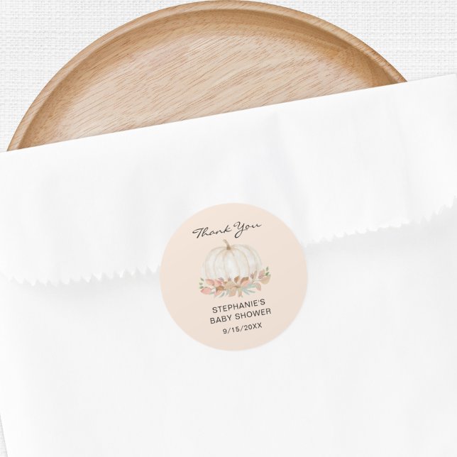 Fall Pumpkin Cream Baby Shower Thank You  Classic Round Sticker (Creator Uploaded)