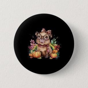 Fall Pumpkin Cute Capybyra Fall Autumn Thanksgivin 2 Inch Round Button