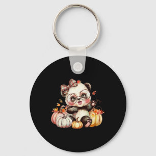 Fall Pumpkin Cute Panda Bear Fall Autumn Thanksgiv Keychain