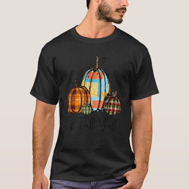Fall Pumpkin Fabric Pieces Fall Y'all Quilting Sew T-Shirt (Front)