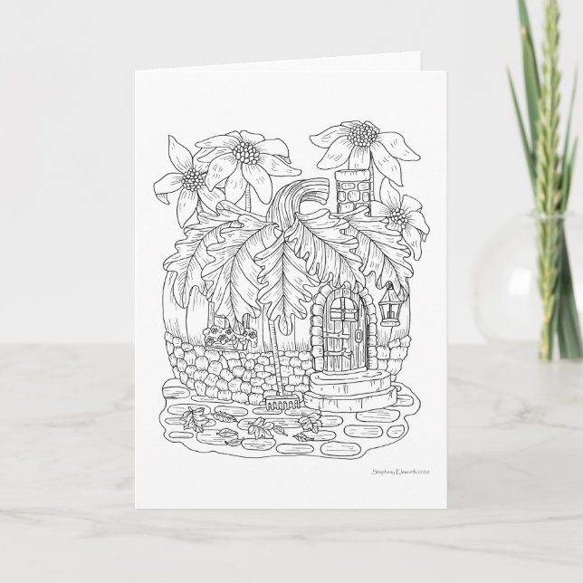 Fall Pumpkin Fairy House Colour it Yourself Blank Card (Front)