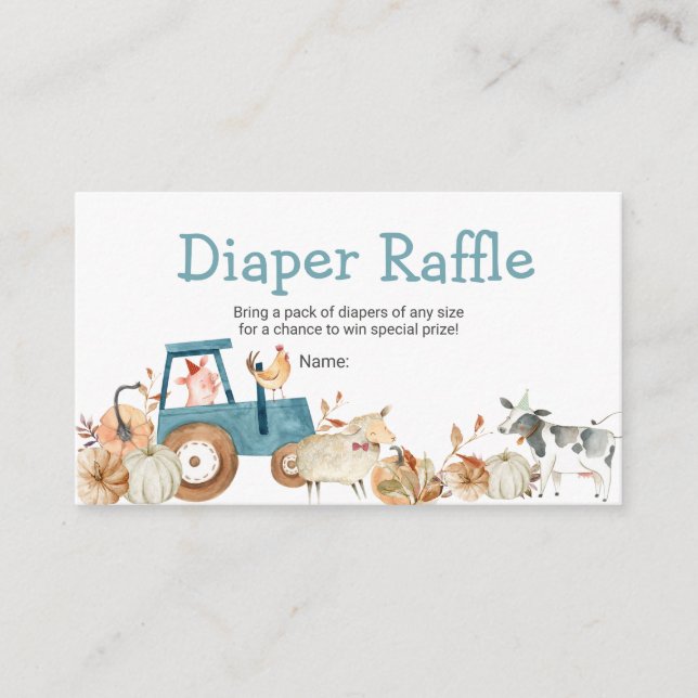 Fall Pumpkin Farm Animal Tractor Diaper Raffle Enclosure Card (Front)