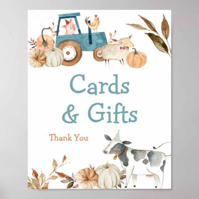 Fall Pumpkin Farm Animal Tractor Watercolor Poster (Front)