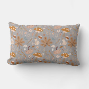 Fall Pumpkin Field with Fall Leaves and Mushrooms  Lumbar Pillow