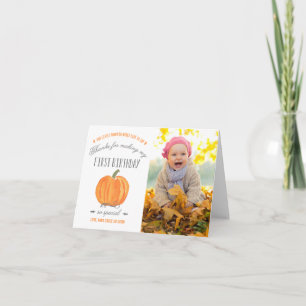 Fall Pumpkin   First Birthday Thank You with Photo