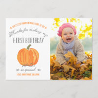 Fall Pumpkin | First Birthday Thank You with Photo