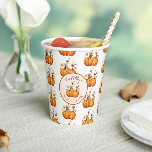 Fall Pumpkin Floral Baby Shower Custom Paper Cups (Insitu)