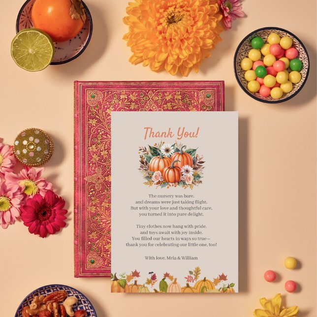 Fall Pumpkin Floral Baby Shower Thank You Card (Creator Uploaded)