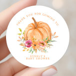 Fall Pumpkin Floral Baby Shower Thank You Classic Round Sticker<br><div class="desc">Fall Pumpkin Floral Baby Shower Thank You For Coming Classic Round Sticker</div>