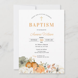Fall Pumpkin Floral Baptism Invitation