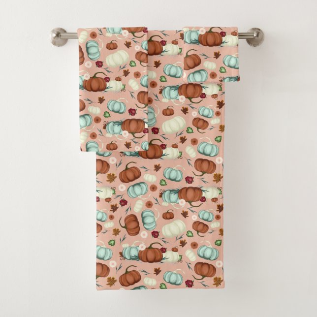 Fall Pumpkin Floral Bath Towel Set (Insitu)