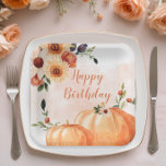 Fall Pumpkin Floral  Birthday Paper Plate<br><div class="desc">Celebrate a fall birthday in style with these seasonal napkins featuring watercolor pumpkins and autumn florals in warm harvest tones. Perfect for adding a festive touch to autumn birthday parties. A charming way to tie in cozy fall décor with your special day.</div>