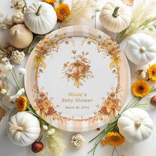 Fall Pumpkin Floral Bow Baby Shower Paper Plate