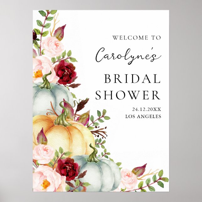Fall Pumpkin Floral Bridal Shower Welcome Sign (Front)