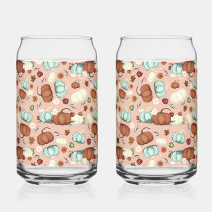 Fall Pumpkin Floral Can Glass