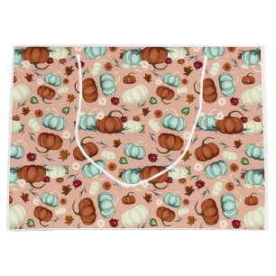 Fall Pumpkin Floral Large Gift Bag
