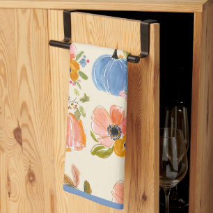 Fall Pumpkin & Floral Pattern Watercolor Kitchen Towel