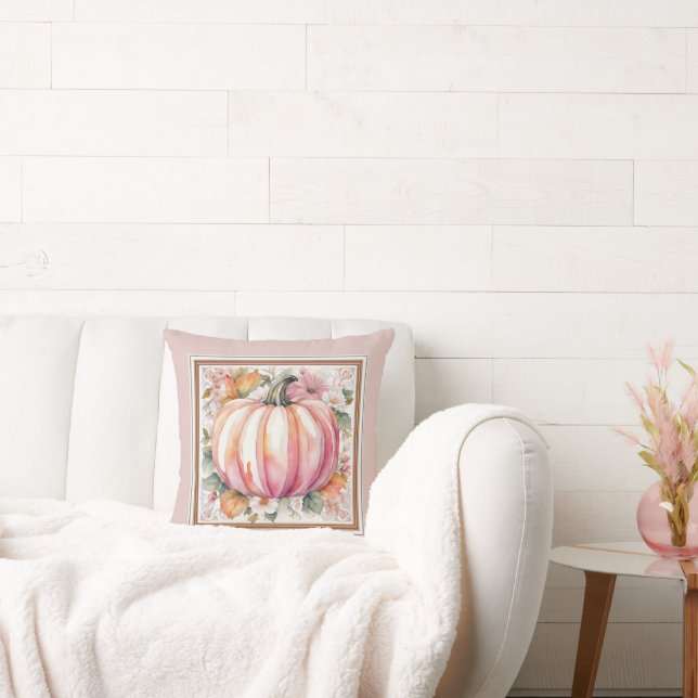 Fall Pumpkin Floral Throw Pillow (Couch)