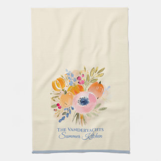Fall Pumpkin & Floral Watercolor | Autumn Decor Kitchen Towel