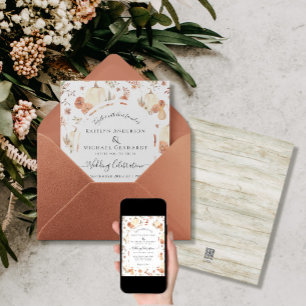 Fall Pumpkin Floral Watercolor Foliage Wedding Invitation