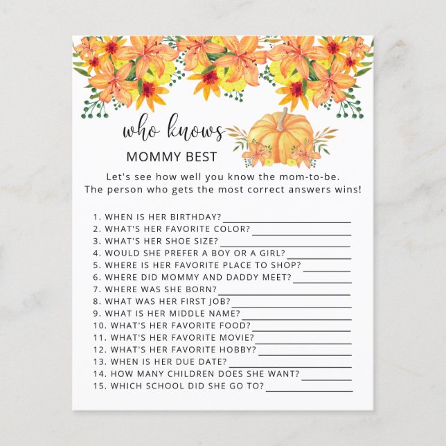 Fall pumpkin floral Who knows mommy best (Front)