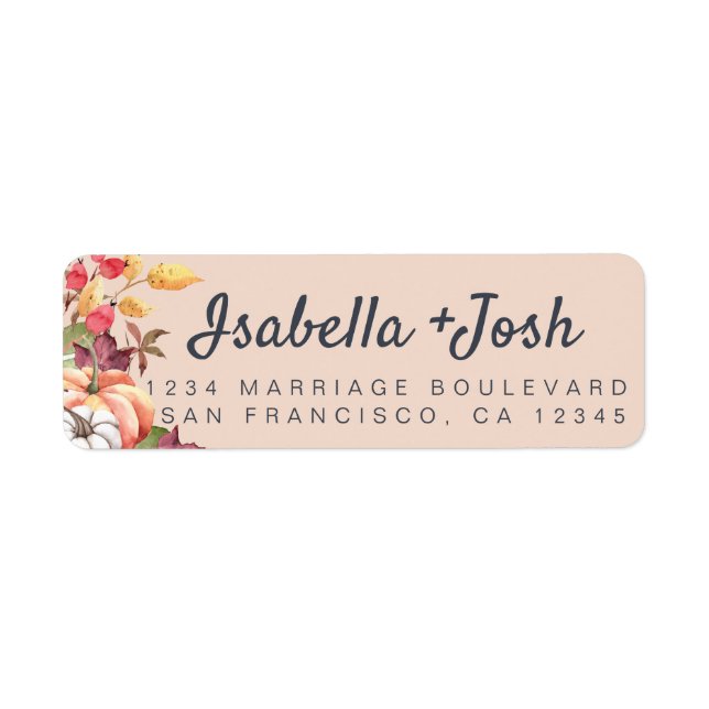 Fall Pumpkin Foliage Pink Wedding Return Address (Front)