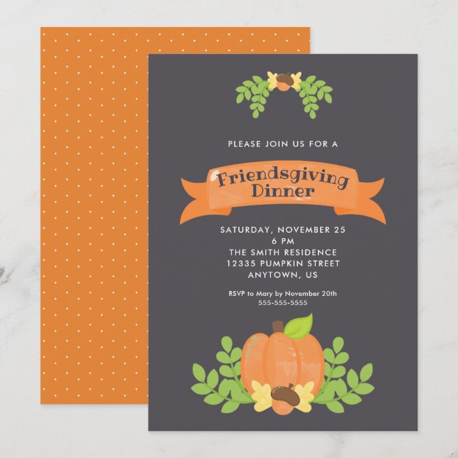 Fall Pumpkin | Friendsgiving Dinner Invitation (Front/Back)
