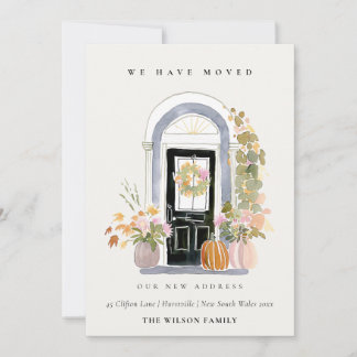 Fall Pumpkin Front Door Floral We have Moved Card