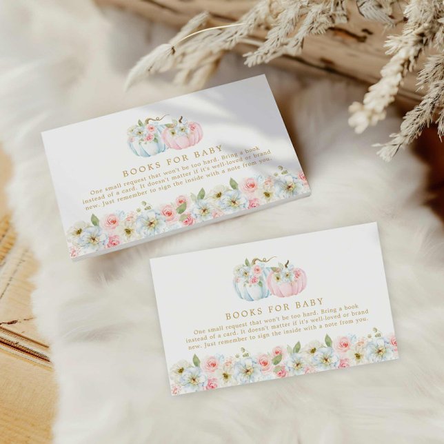 Fall Pumpkin Gender Reveal Books for Baby Enclosure Card (Gender Reveal Fall Baby Shower Books for Baby Card)